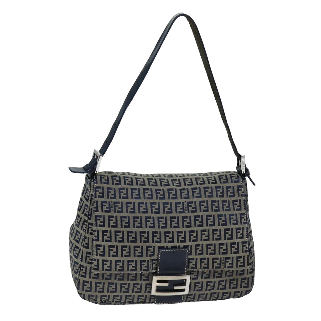 FENDI Zucchino Canvas Mamma Baguette Shoulder Bag Navyam6397