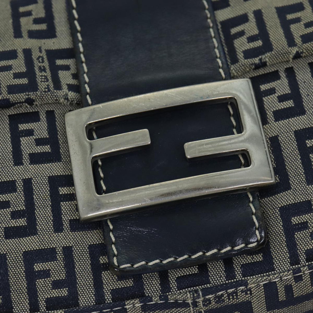 FENDI Zucchino Canvas Mamma Baguette Shoulder Bag Navyam6397