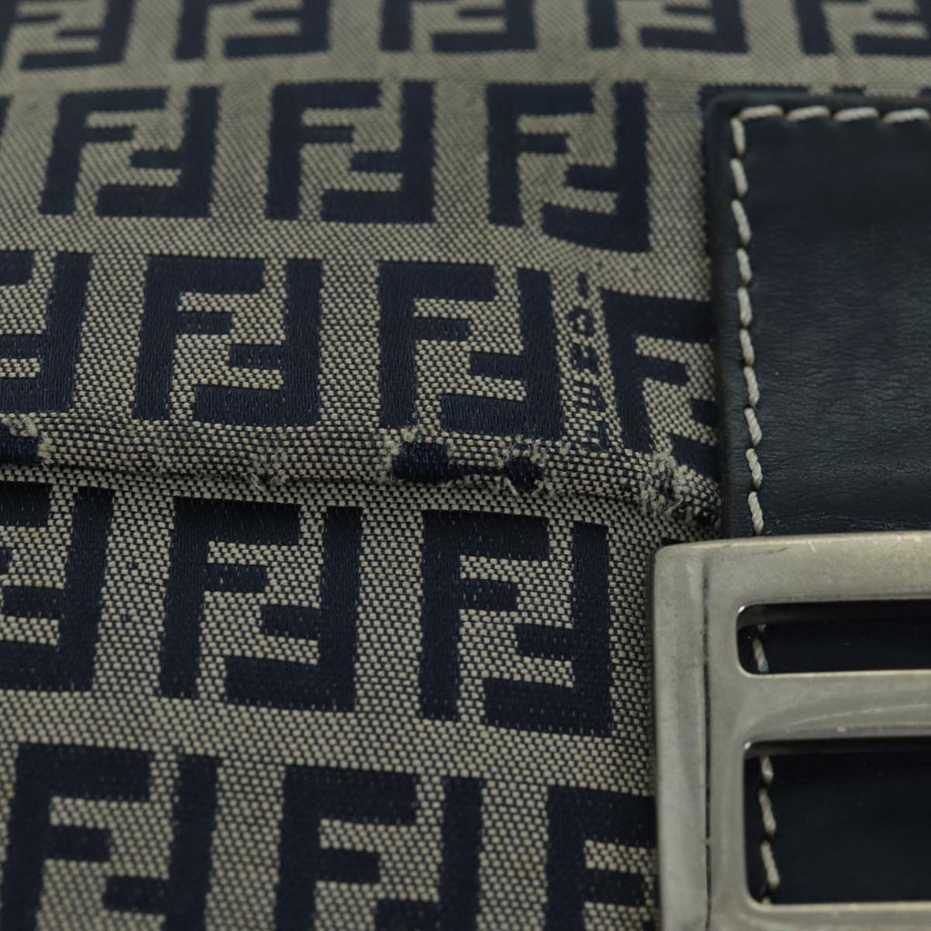 FENDI Zucchino Canvas Mamma Baguette Shoulder Bag Navyam6397