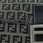 FENDI Zucchino Canvas Mamma Baguette Shoulder Bag Navyam6397