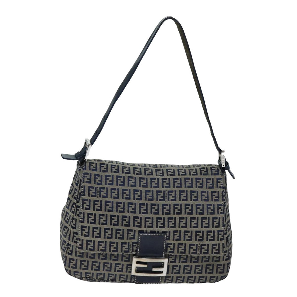FENDI Zucchino Canvas Mamma Baguette Shoulder Bag Navyam6397