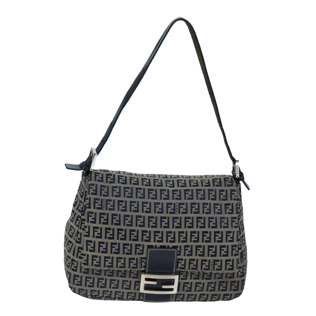 FENDI Zucchino Canvas Mamma Baguette Shoulder Bag Navyam6397
