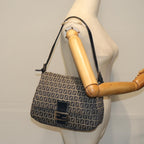 FENDI Zucchino Canvas Mamma Baguette Shoulder Bag Navyam6397