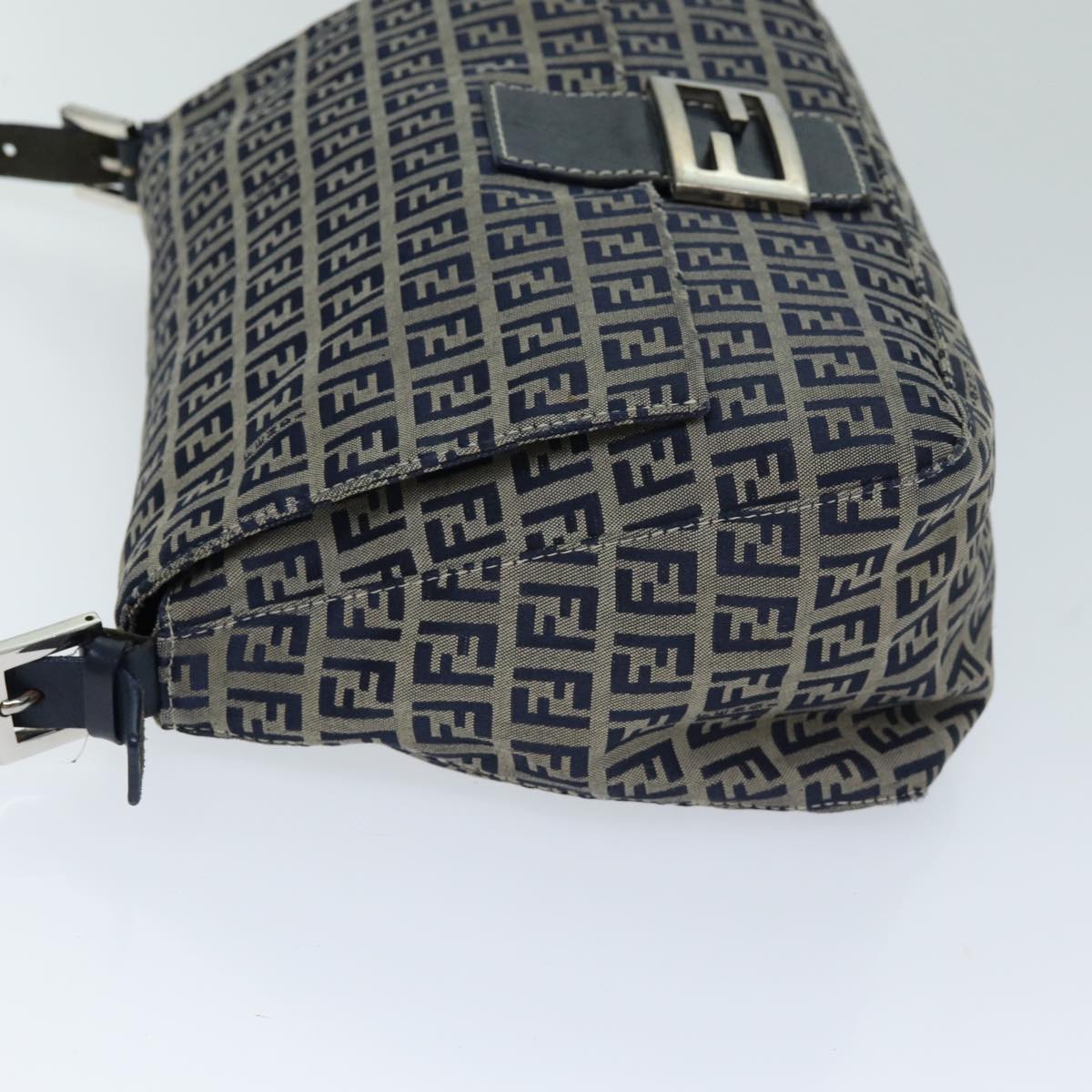 FENDI Zucchino Canvas Mamma Baguette Shoulder Bag Navyam6397