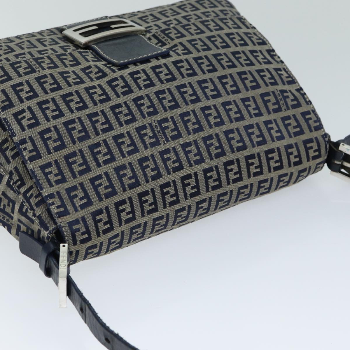 FENDI Zucchino Canvas Mamma Baguette Shoulder Bag Navyam6397