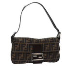 FENDI Zucca Canvas Mamma Baguette Shoulder Bag Black Brownam6402A