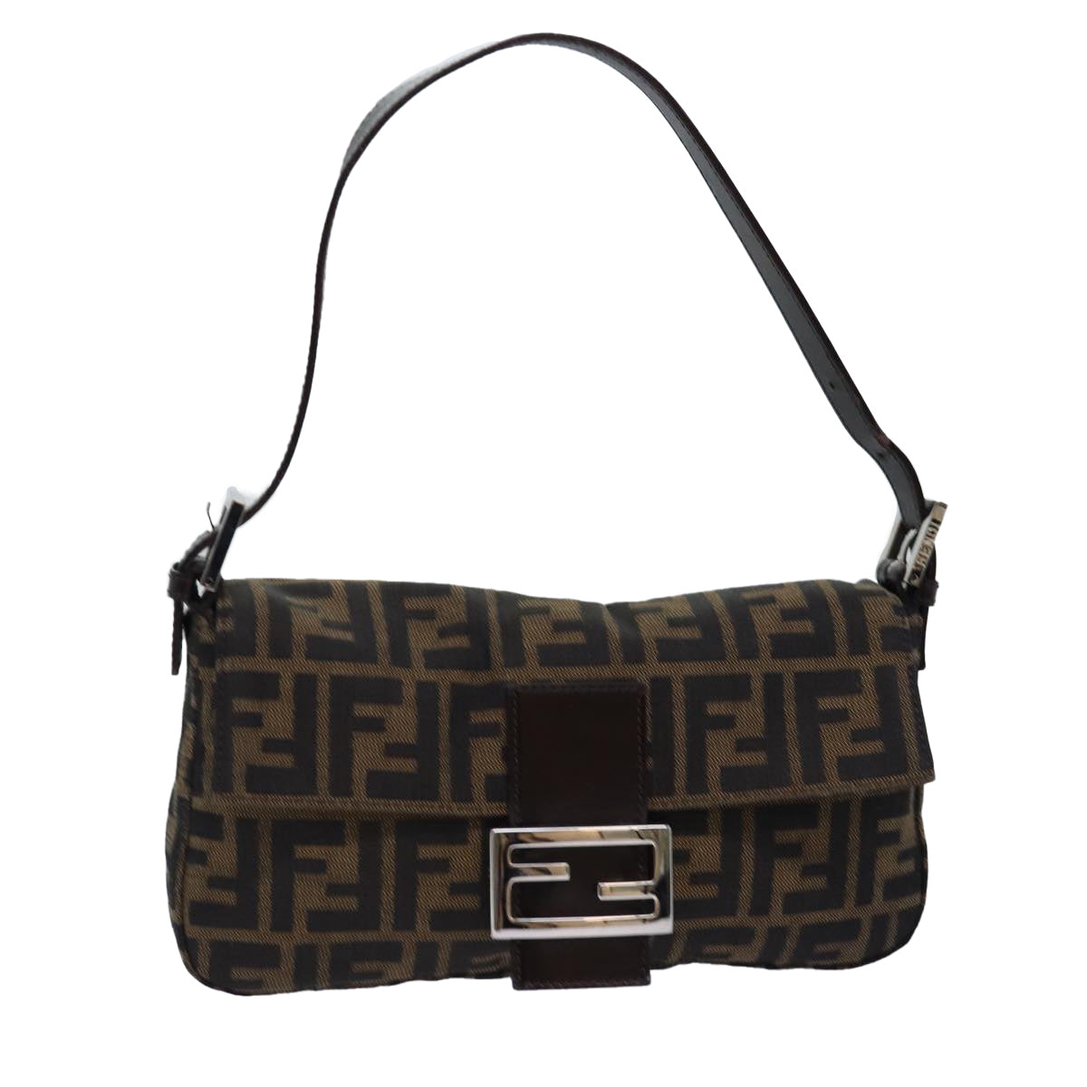 FENDI Zucca Canvas Mamma Baguette Shoulder Bag Black Brownam6402A