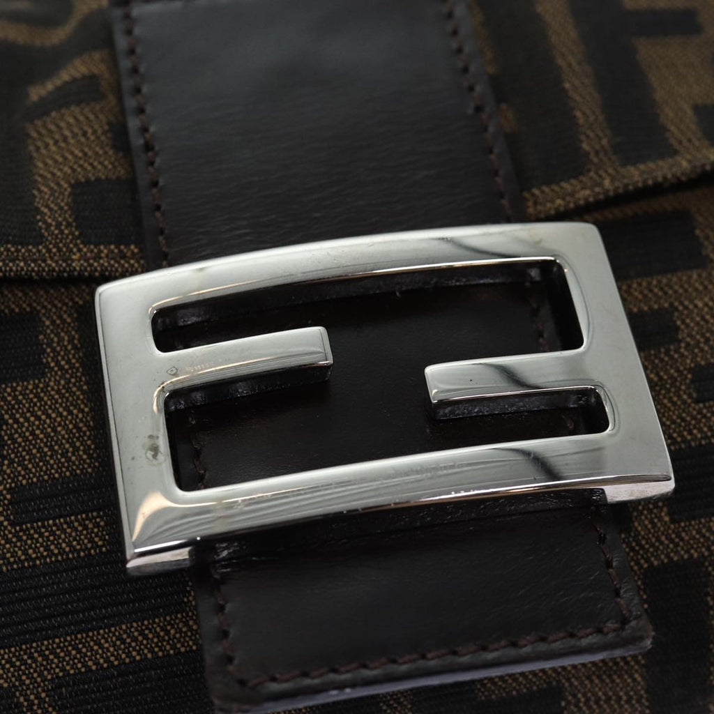 FENDI Zucca Canvas Mamma Baguette Shoulder Bag Black Brownam6402A