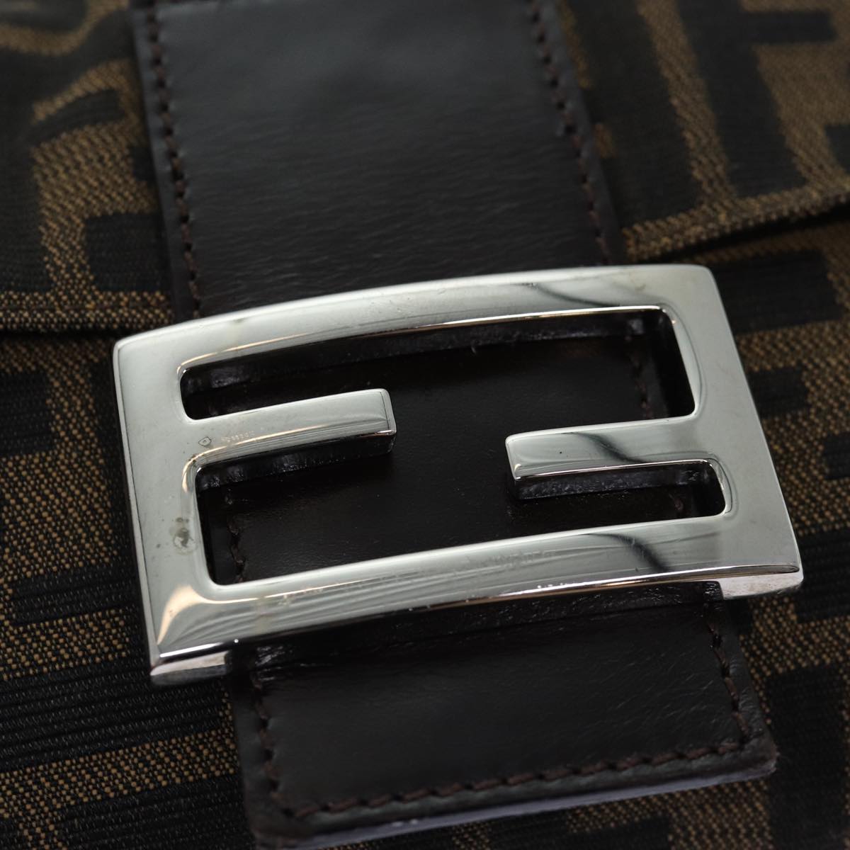 FENDI Zucca Canvas Mamma Baguette Shoulder Bag Black Brownam6402A