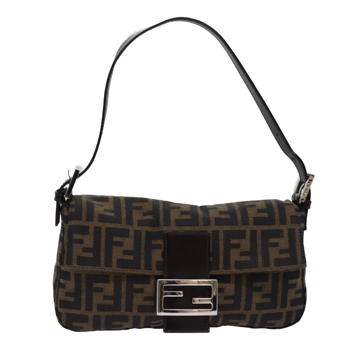FENDI Zucca Canvas Mamma Baguette Shoulder Bag Black Brownam6402A