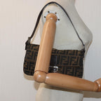 FENDI Zucca Canvas Mamma Baguette Shoulder Bag Black Brownam6402A