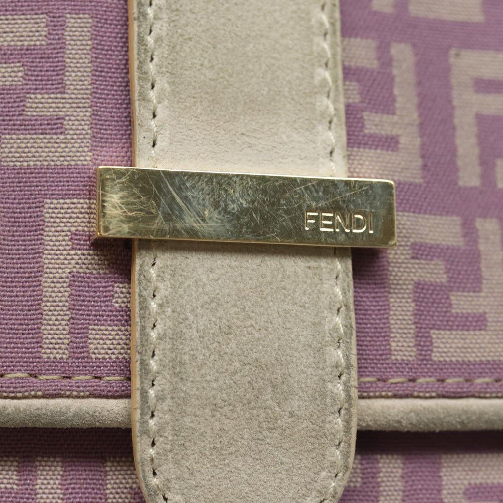 FENDI Zucchino Canvas Chain Hand Bag Suede Purpleam6453