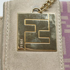 FENDI Zucchino Canvas Chain Hand Bag Suede Purpleam6453