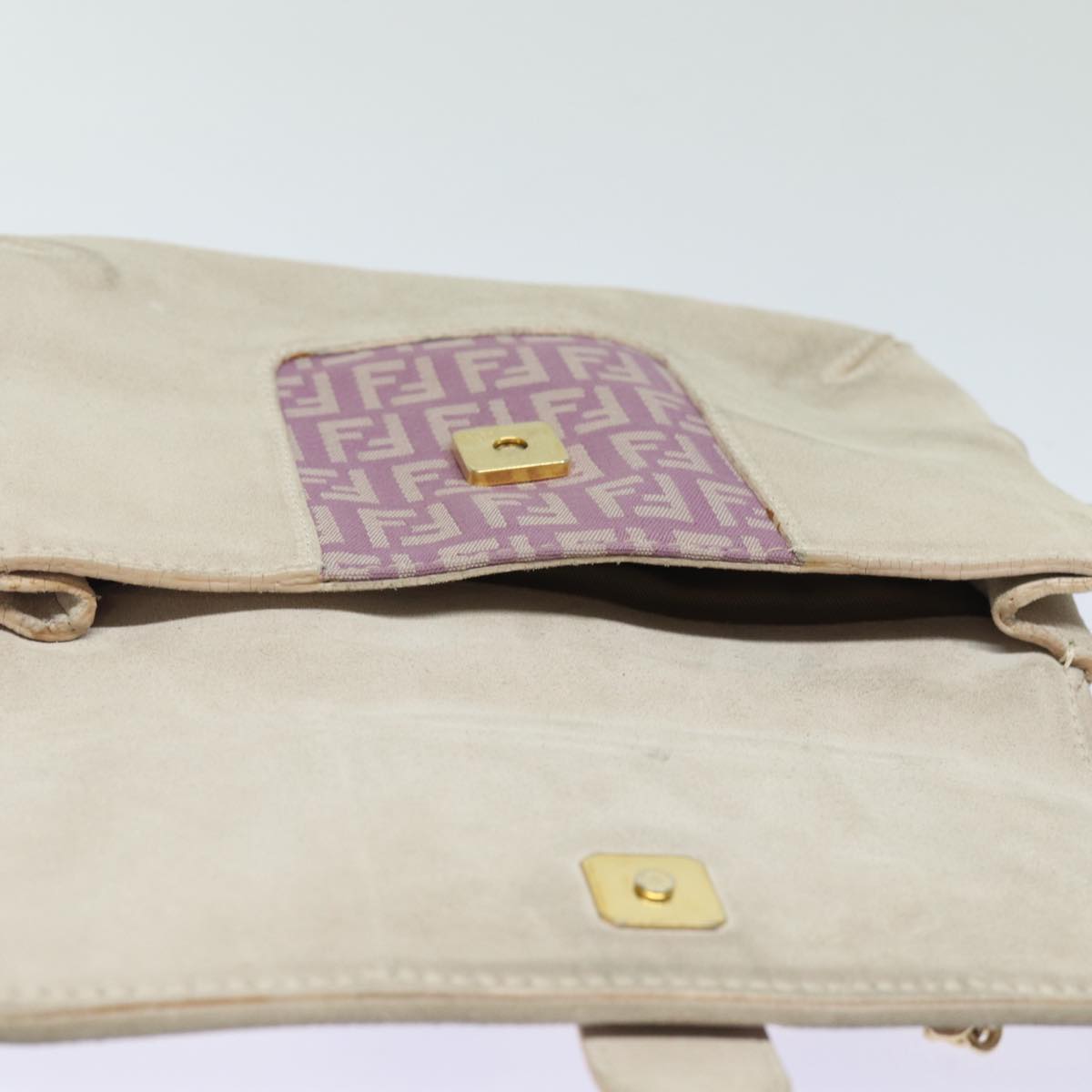 FENDI Zucchino Canvas Chain Hand Bag Suede Purpleam6453