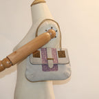 FENDI Zucchino Canvas Chain Hand Bag Suede Purpleam6453