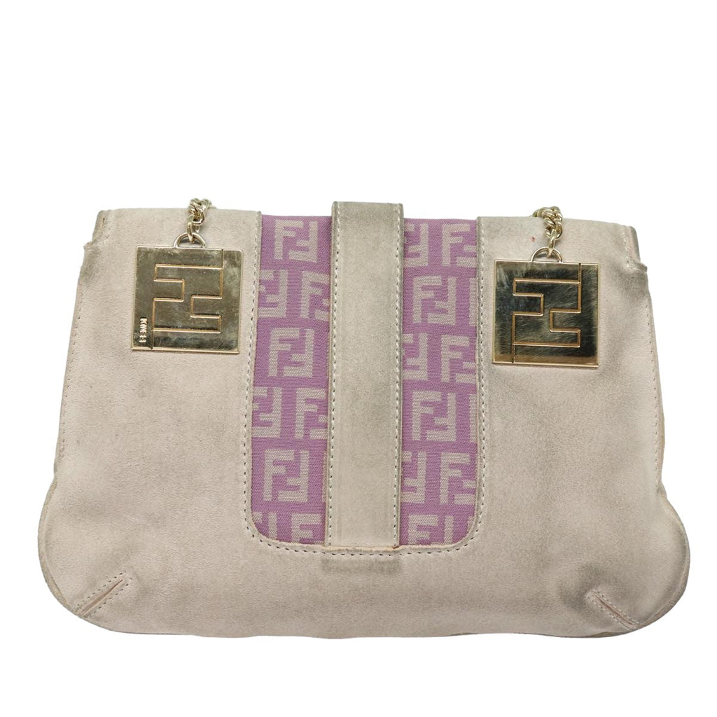 FENDI Zucchino Canvas Chain Hand Bag Suede Purpleam6453