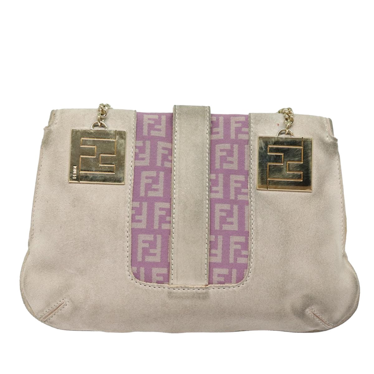 FENDI Zucchino Canvas Chain Hand Bag Suede Purpleam6453