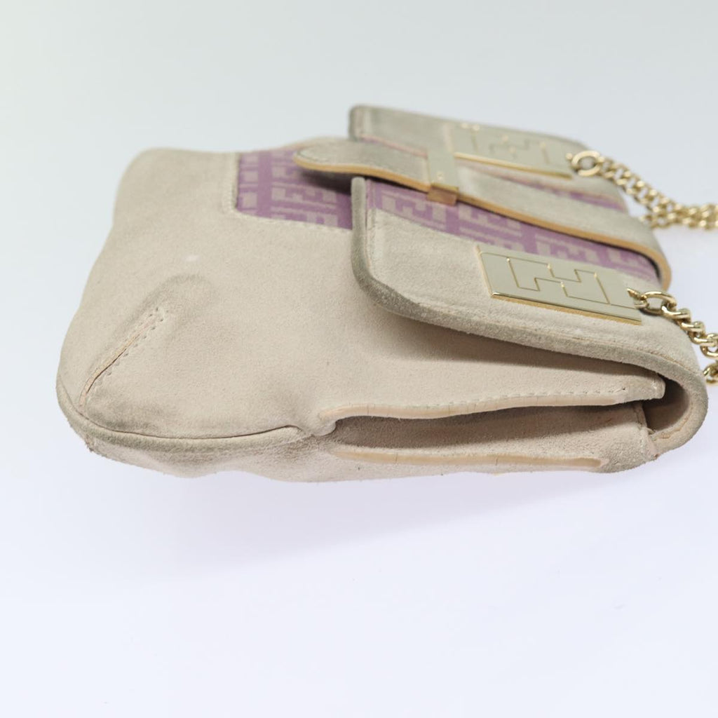 FENDI Zucchino Canvas Chain Hand Bag Suede Purpleam6453