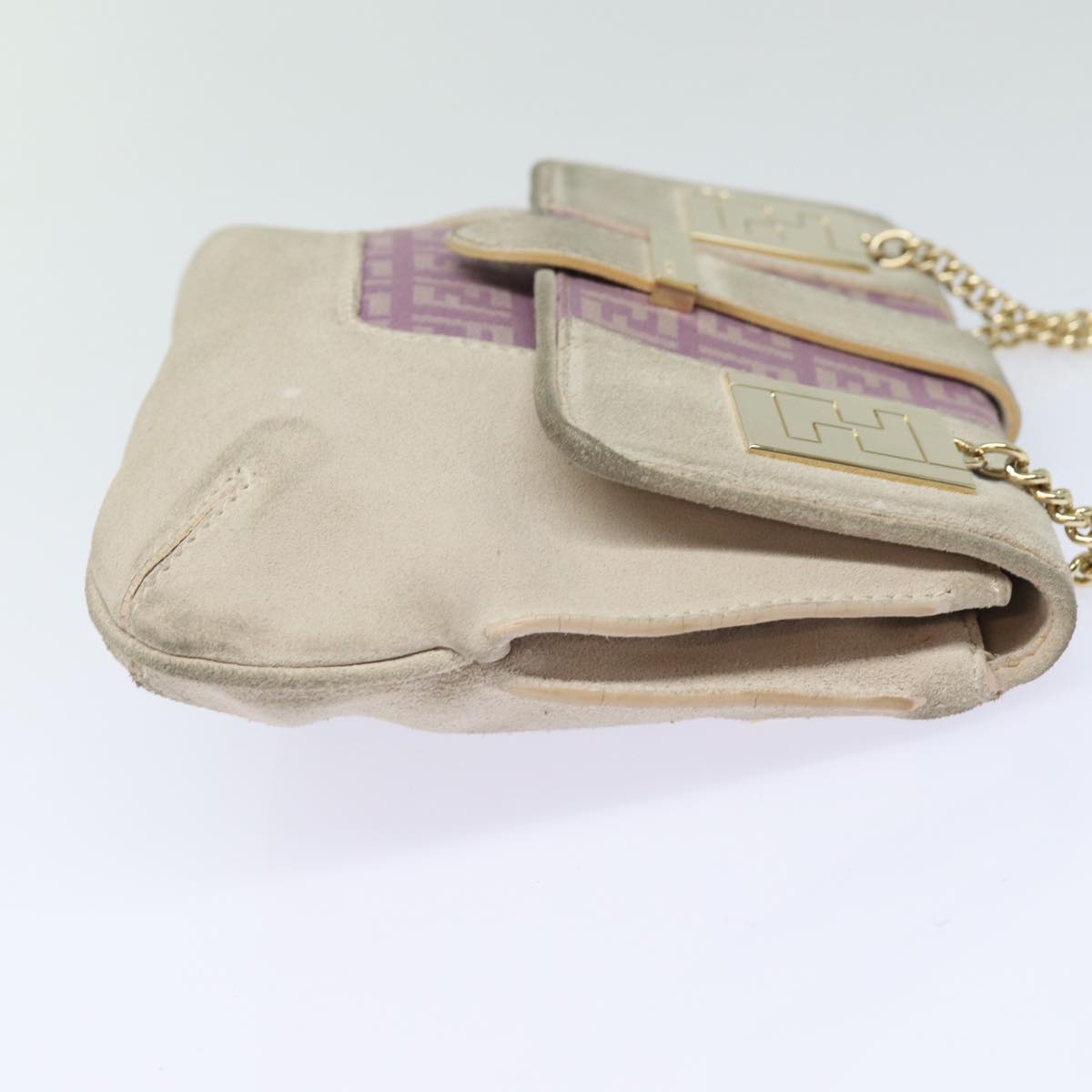 FENDI Zucchino Canvas Chain Hand Bag Suede Purpleam6453