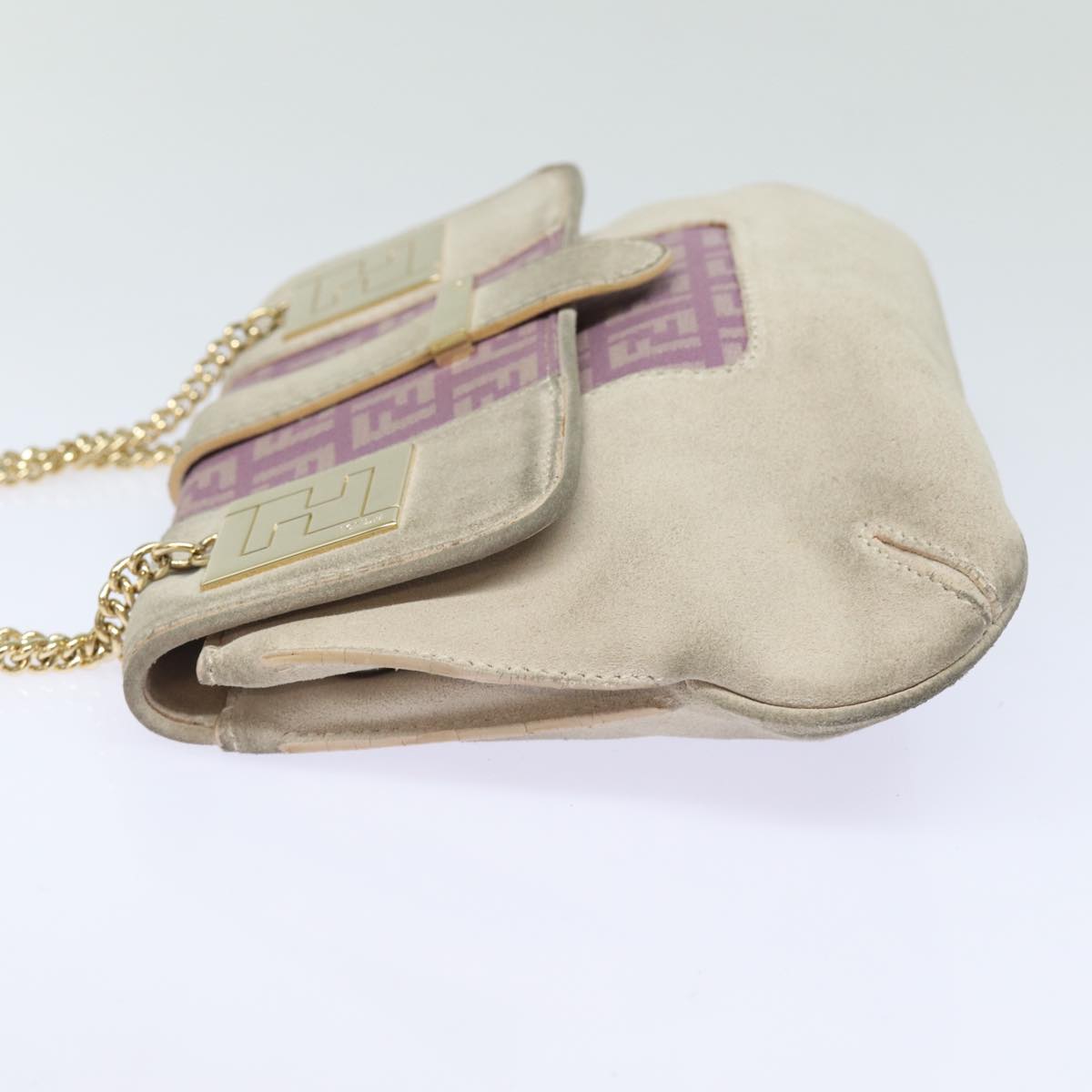 FENDI Zucchino Canvas Chain Hand Bag Suede Purpleam6453