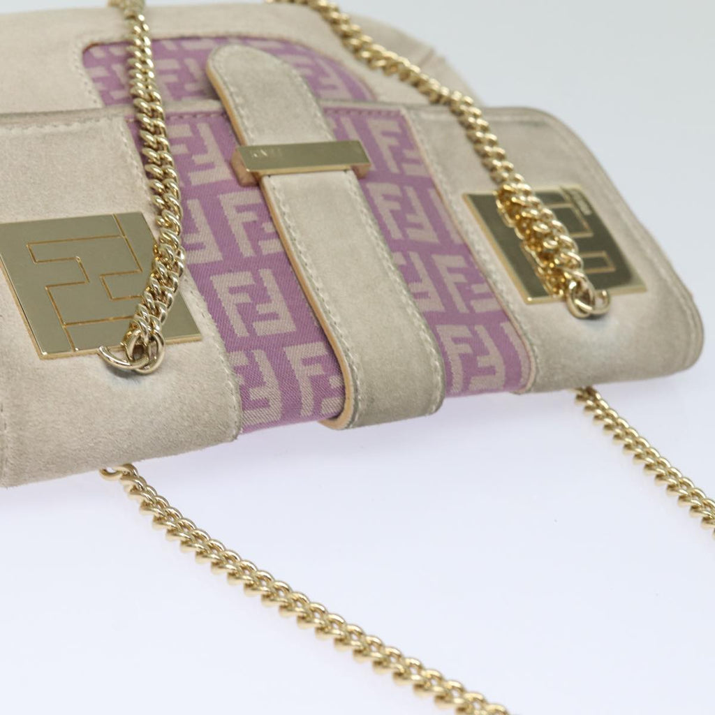 FENDI Zucchino Canvas Chain Hand Bag Suede Purpleam6453