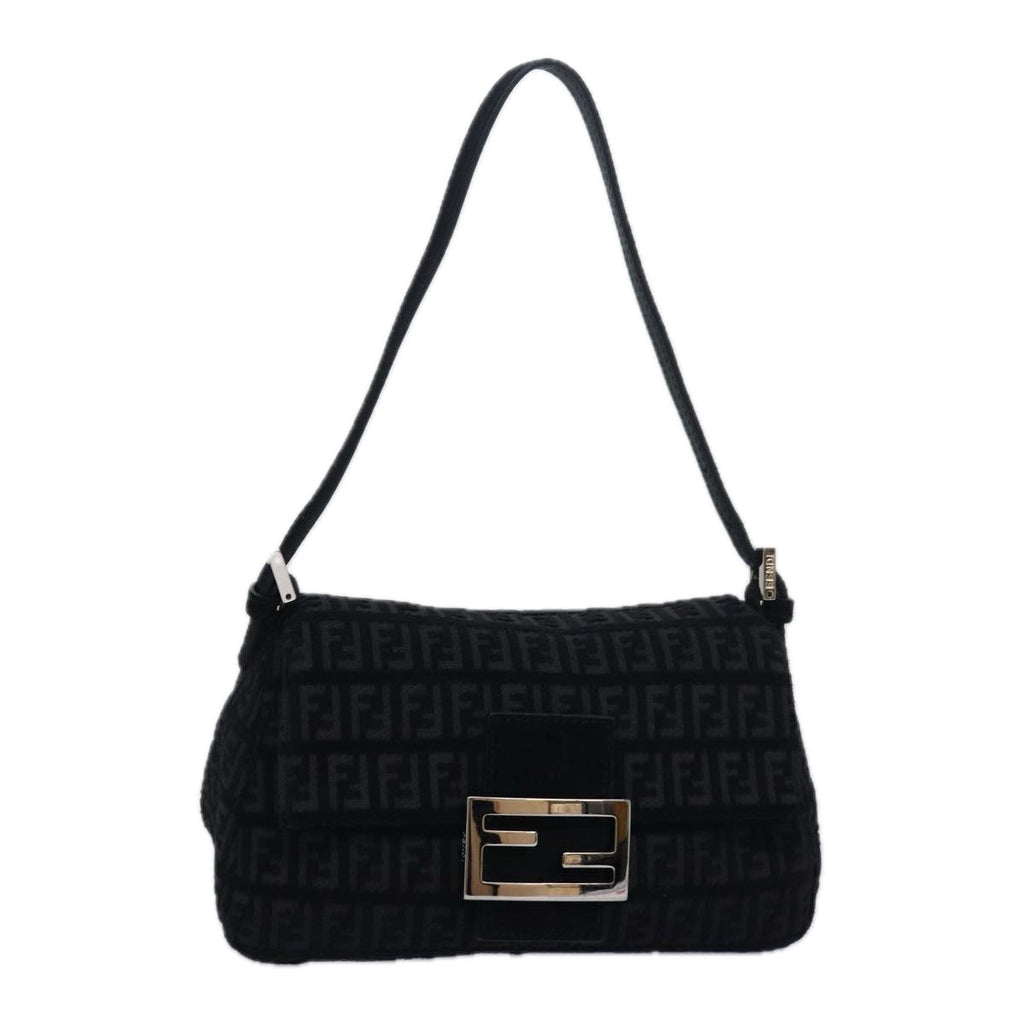 FENDI Zucchino Canvas Mini Mamma Baguette Shoulder Bag Blackam6553A