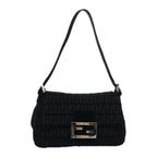 FENDI Zucchino Canvas Mini Mamma Baguette Shoulder Bag Blackam6553A