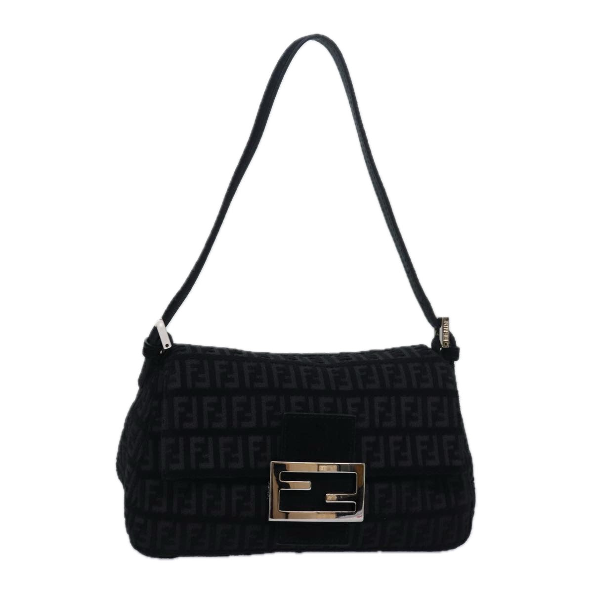 FENDI Zucchino Canvas Mini Mamma Baguette Shoulder Bag Blackam6553A