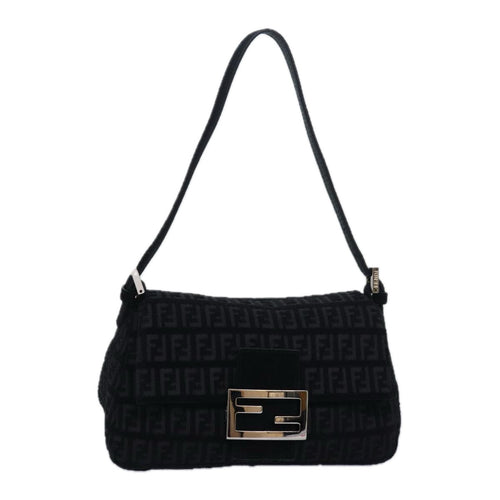 FENDI Zucchino Canvas Mini Mamma Baguette Shoulder Bag Blackam6553A