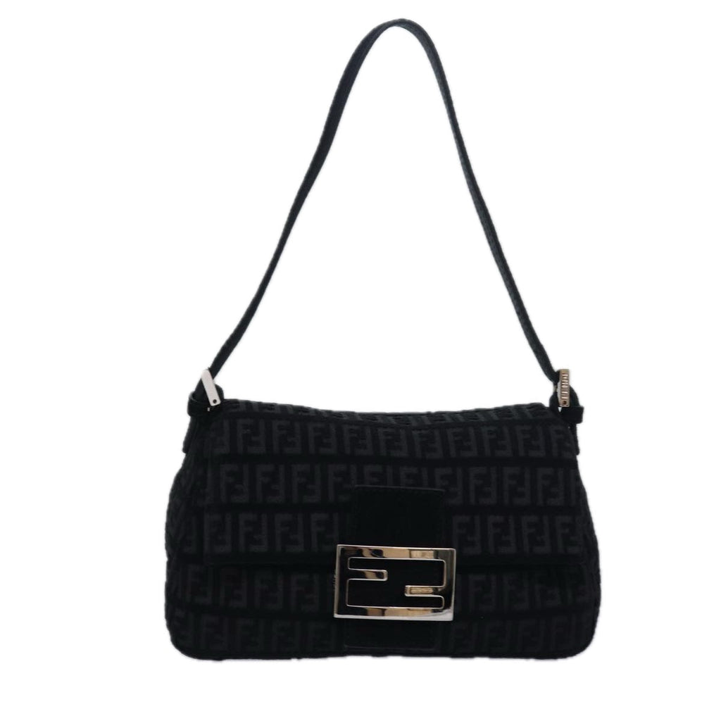 FENDI Zucchino Canvas Mini Mamma Baguette Shoulder Bag Blackam6553A