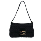 FENDI Zucchino Canvas Mini Mamma Baguette Shoulder Bag Blackam6553A