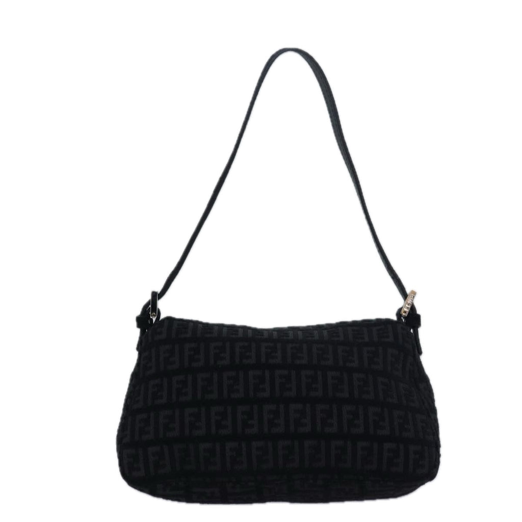FENDI Zucchino Canvas Mini Mamma Baguette Shoulder Bag Blackam6553A