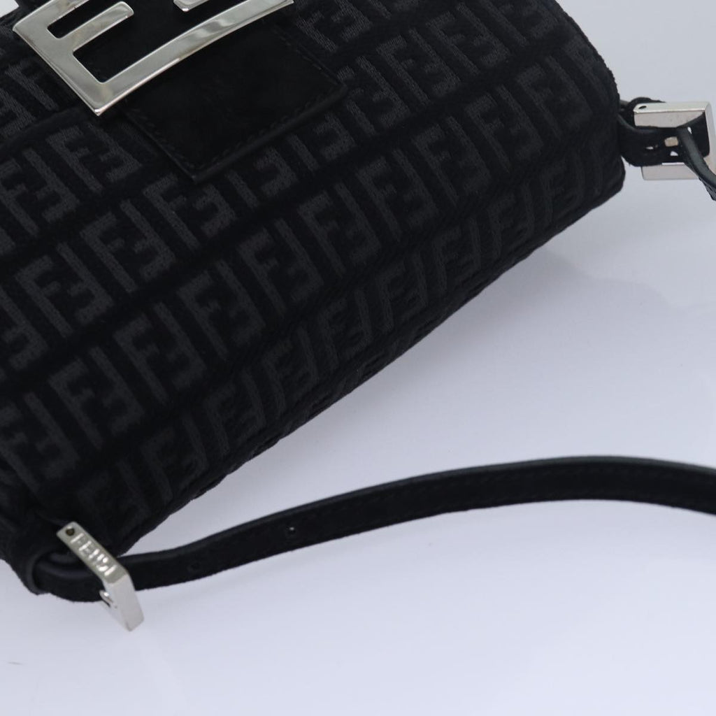 FENDI Zucchino Canvas Mini Mamma Baguette Shoulder Bag Blackam6553A