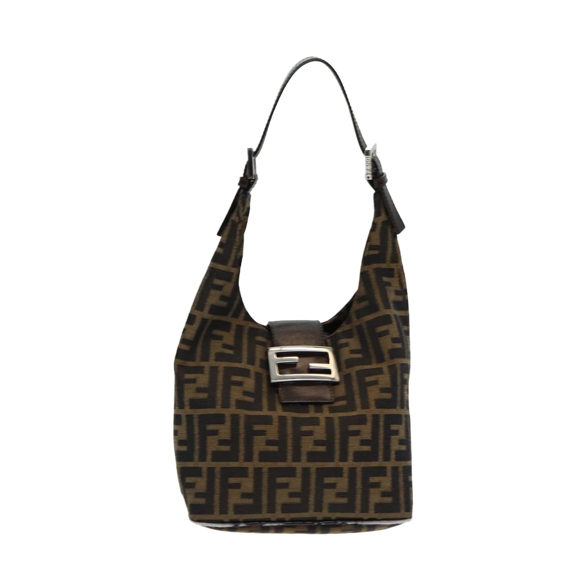 FENDI Zucca Canvas Mamma Baguette Shoulder Bag Brown Blackam6561