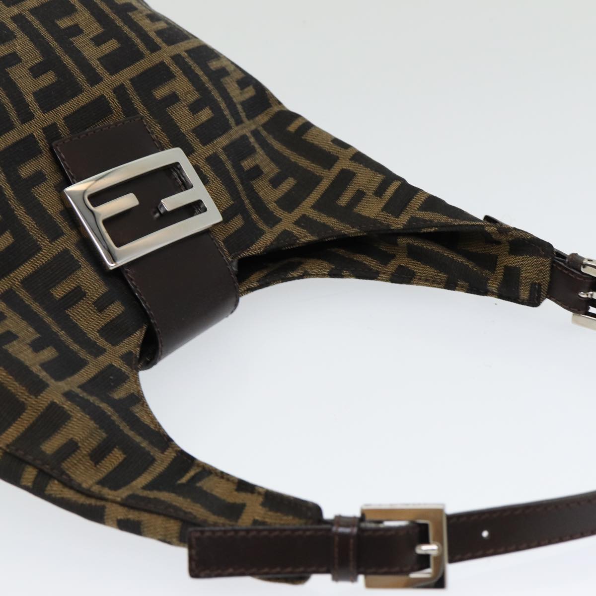 FENDI Zucca Canvas Mamma Baguette Shoulder Bag Brown Blackam6561