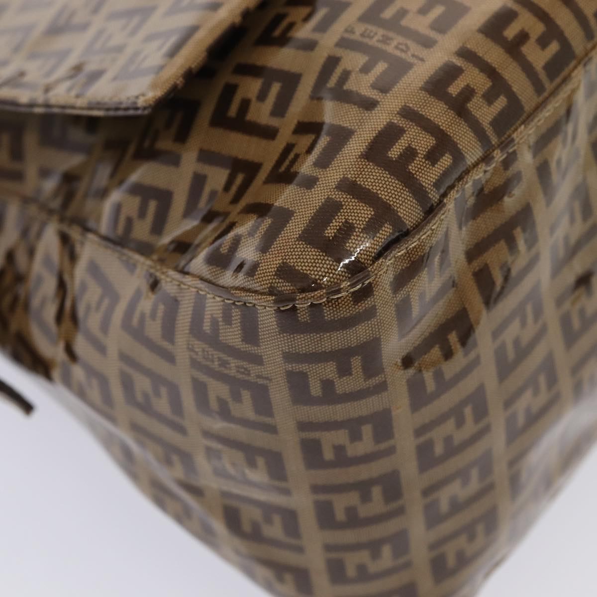 FENDI Zucchino Canvas Mamma Baguette Shoulder Bag Beigeam6583