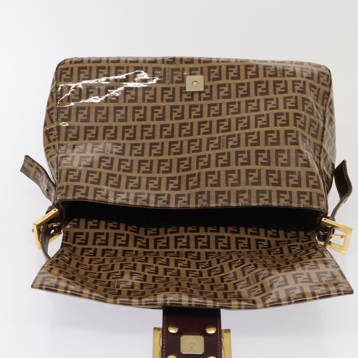 FENDI Zucchino Canvas Mamma Baguette Shoulder Bag Beigeam6583