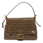 FENDI Zucchino Canvas Mamma Baguette Shoulder Bag Beigeam6583