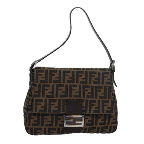 FENDI Zucca Canvas Mamma Baguette Shoulder Bag Brown Blackam6643A