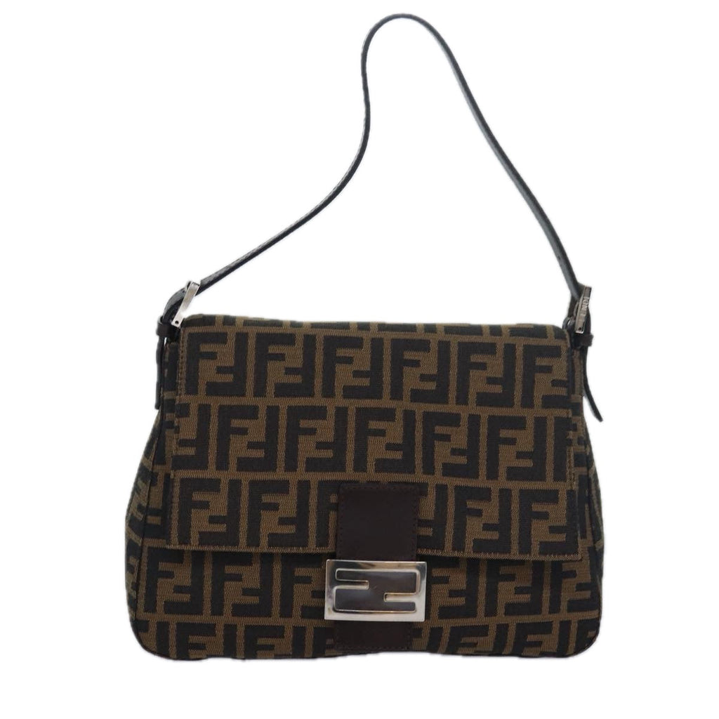 FENDI Zucca Canvas Mamma Baguette Shoulder Bag Brown Blackam6643A