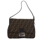 FENDI Zucca Canvas Mamma Baguette Shoulder Bag Brown Blackam6643A