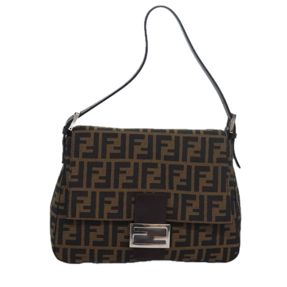 FENDI Zucca Canvas Mamma Baguette Shoulder Bag Brown Blackam6643A