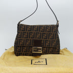 FENDI Zucca Canvas Mamma Baguette Shoulder Bag Brown Blackam6643A