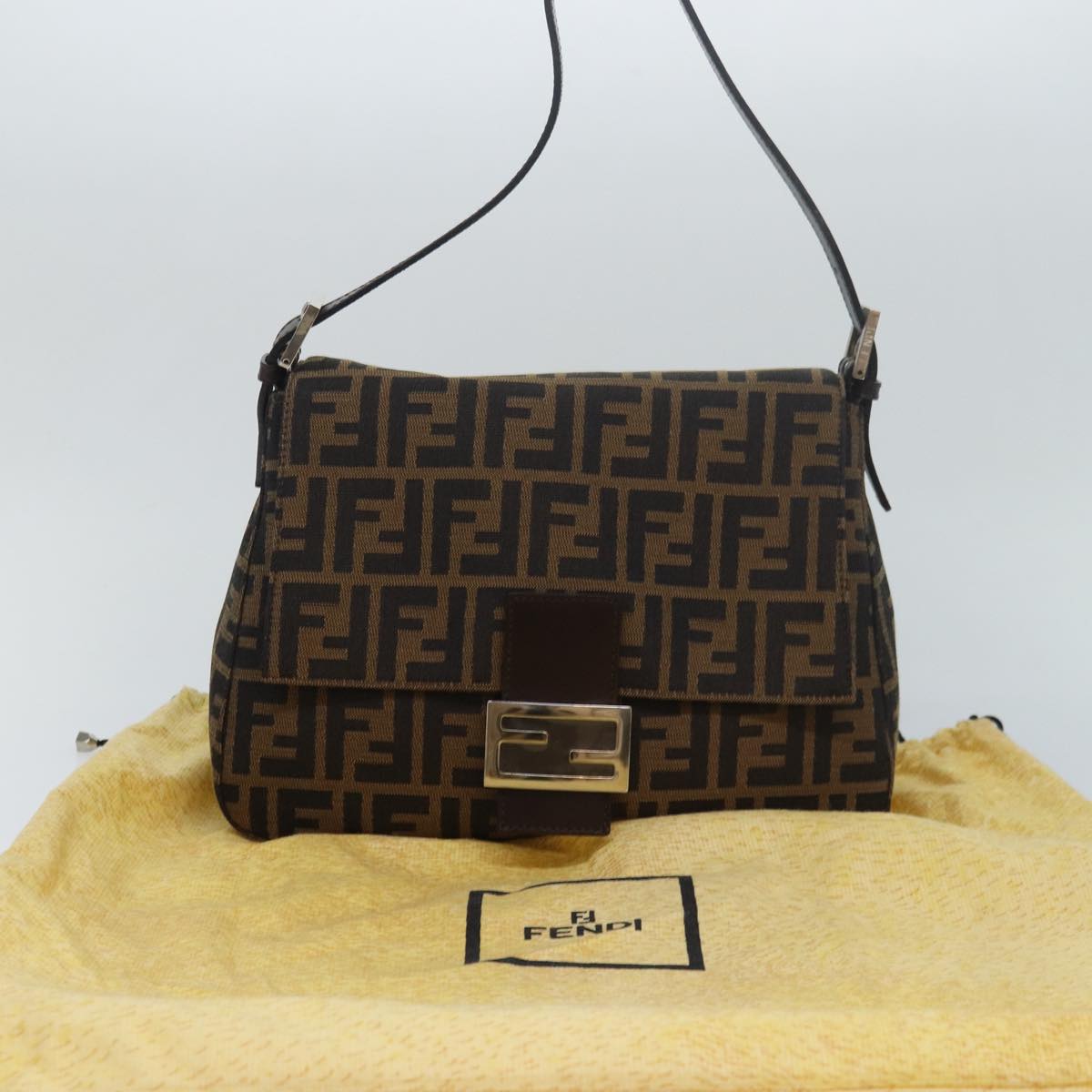 FENDI Zucca Canvas Mamma Baguette Shoulder Bag Brown Blackam6643A