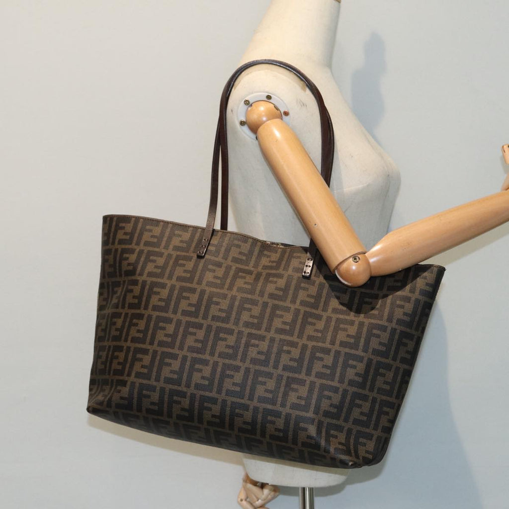 FENDI Zucca Canvas Tote Bag Brown Black goldam6727