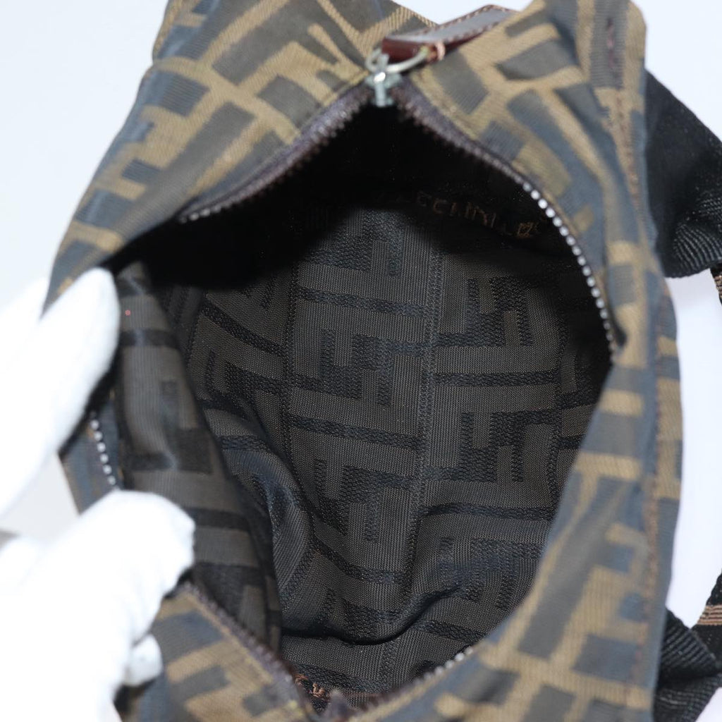 FENDI Zucca Canvas Hand Bag Brown Black Silveram6735