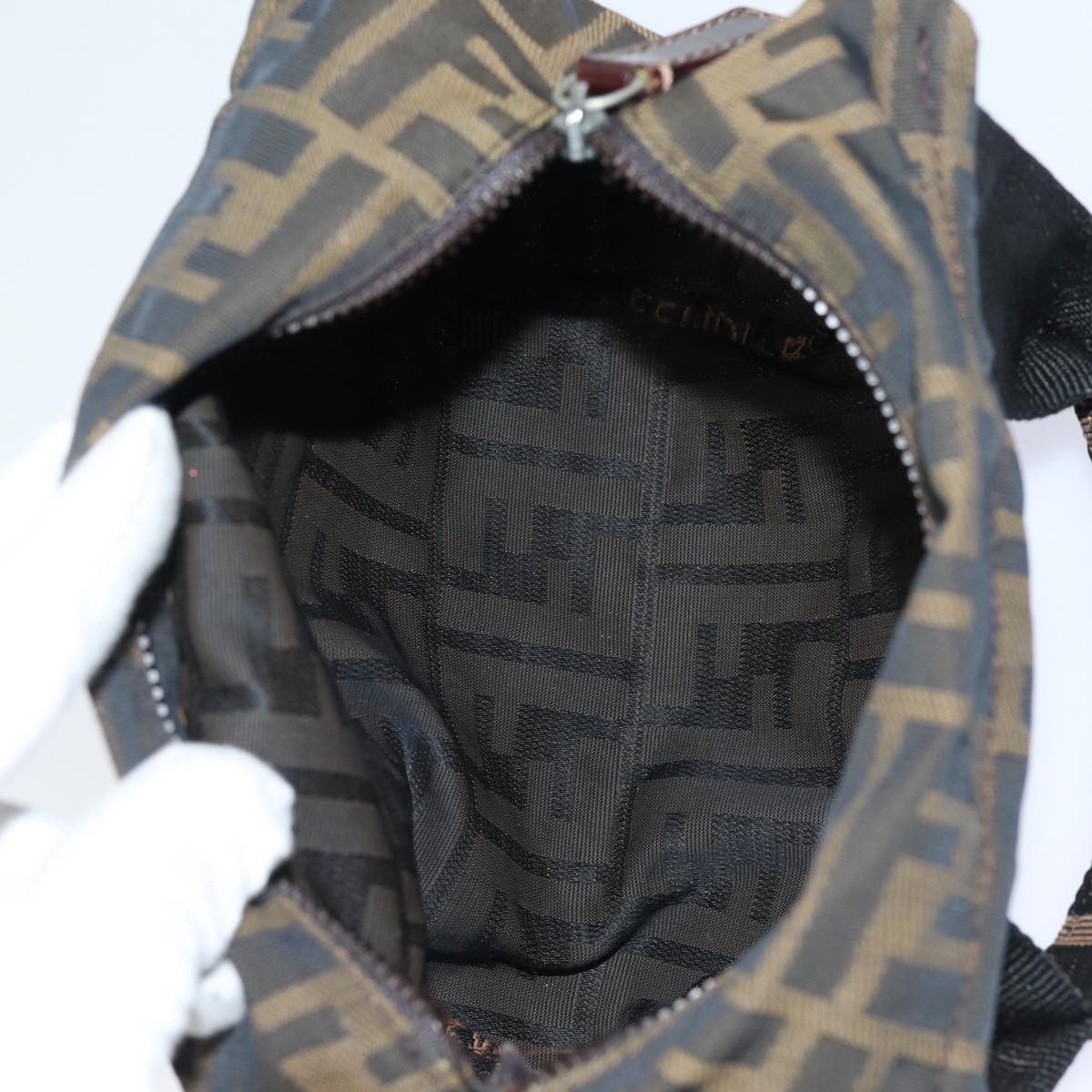 FENDI Zucca Canvas Hand Bag Brown Black Silveram6735