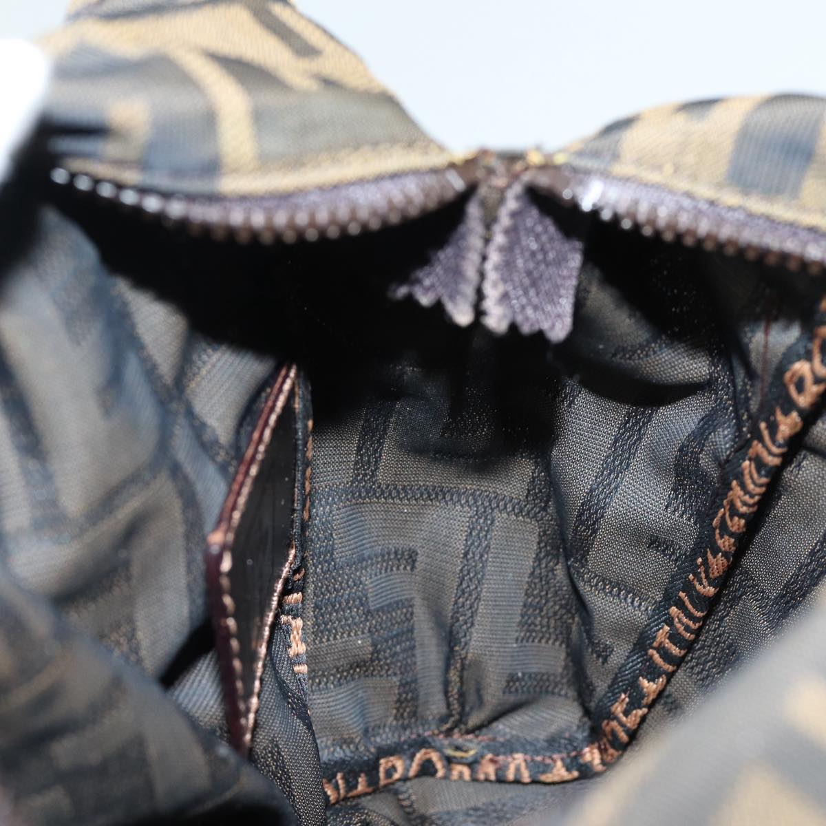 FENDI Zucca Canvas Hand Bag Brown Black Silveram6735