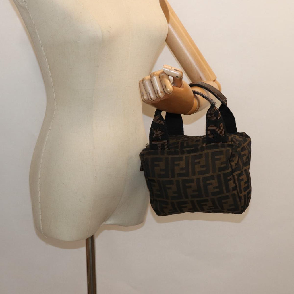 FENDI Zucca Canvas Hand Bag Brown Black Silveram6735