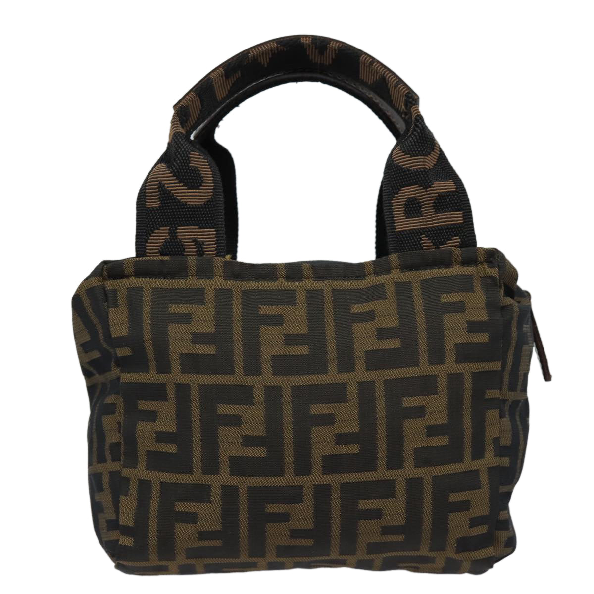 FENDI Zucca Canvas Hand Bag Brown Black Silveram6735